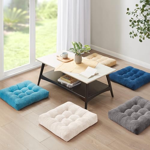 Meditation Floor Pillow Set of 2, Square Large Pillows Seating for Adults, Tufted Corduroy Cushion for Balcony Outdoor Tatami Living Room, Beige, 22x22 Inch - color: Square | Beige | 2 Pack, size: 2 Pack
