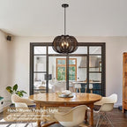 17.7 Inch Rattan Pendant Light Black Hemp Rope Rattan Light Fixture Woven Pendant Wicker Chandelier 3-Light Boho Chandelier for Foyer - color: 17.7" Black