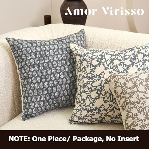 Amor Virisso Floral Pillow Covers 18x18 Couch Pillows for Living Room Farmhouse Neutral Pillow Covers Decorative Throw Pillow Covers Accent Sofa Pillows 1PC, Dusty Blue - color: Dusty Blue, size: 18" x 18" (Pack of 1)