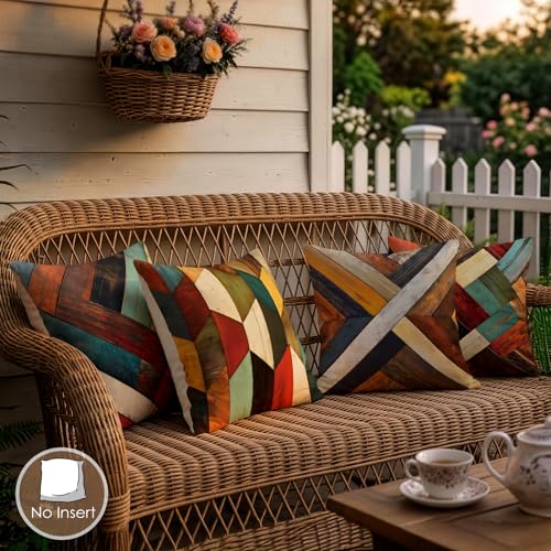 OBSEDE Retro Colored Wood Grain Geometry Decorative Throw Pillow Covers 18 × 18 in, Set of 4, Couch Cushion Cases Inserts for Sofa Bed Living Room Home Decor, Single Side Print - color: Retro Woodgrain Geometric Art, size: 18" x 18" (Pack of 4)