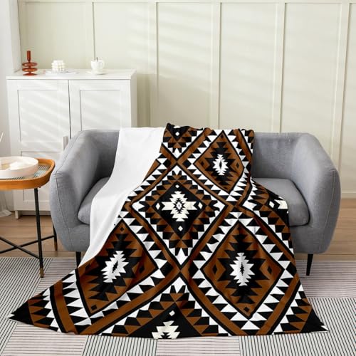 Erosebridal Rustic Western Fleece Flannel Blanket for Sofa Bed,Southwestern Aztec Throw Blanket Bohemian Bed Blanket Ethnic Mexican Style Geometric Diamond Fuzzy Blanket Brown Black 40x50 - color: Multi 242, size: 40*50