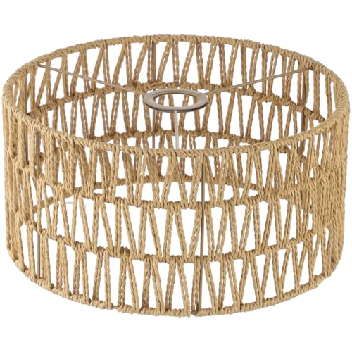 Rattan Lamp Shade, Retro Farmhouse Wicker Lampshade Replacement, 12.6" D×6.3" H Large Cylinder Woven Lamp Shade for Floor Light, Pendant Light, Chandelier