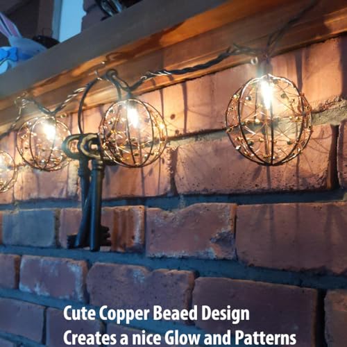 Outdoor Decorative Patio String Lights, Beaded Copper Wire Ball Style Lantern Lights, Connectable Weather-Resistant Indoor Outdoor Novelty Whimsical Light for Home Pergola Bedroom Porch Party Backyard - style: Beaded Copper Wire Ball