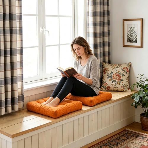 Floor Cushions Set of 2 Large Seat Pillows Square Seating Pad for Adults Tufted Meditation Cushion for Living Room Tatami Bedroom 18.8 x 18.8 Inch Light Grey - color: Light Grey