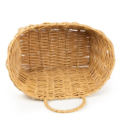 Hanging Wall Basket Handwoven Wicker Basket for Plants, Flowers & Storage, Rustic Farmhouse Wall Decor Organizer, Light Brown Plastic Rattan - color: Plastic Rattan-light Brown