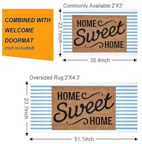 Front Outdoor Door Mat 2'x3',Light Blue Striped Outdoor Rug Machine Washable Cotton Layered Door Mat Entryway Throw Rug for Indoor Entrance - color: Light Blue, size: 2' x 3' (Rectangular)