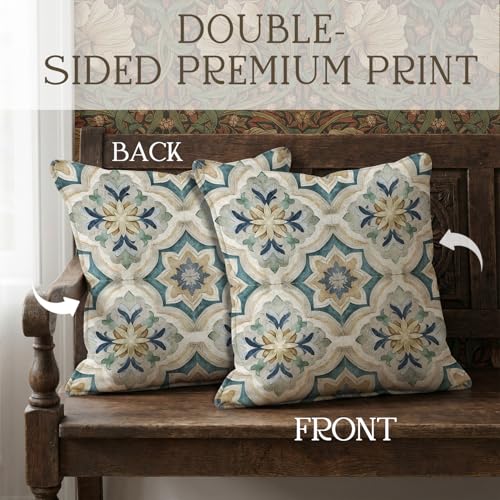 YOU FOUND ME Boho Throw Pillow Covers 18x18 Inch, Vintage Bohemian Carpet Print Pillowcase, Soft Decorative Cushion Cover for Couch Sofa Bedroom Living Room Decor (Blue) - color: Blue