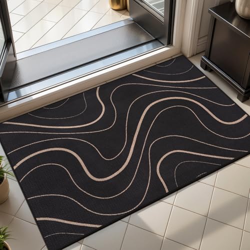 Tangsoo Easy Jute 2x3 Outdoor Rug for Entry,Washable Thin Rug Non-Slip Black Lines Neutral Indoor Mat Farmhouse Small Throw Carpet for Kitchen Bedroom Front Porch Doorway Entryway - color: Black S Lines, size: 2x3ft