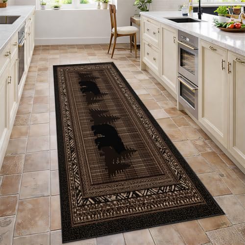 Bear Runner Rug 4x12, Vintage Rustic Bear Runner Rug for Hallway, Vintage Cabin Style Rugs Non-Shedding & Easy Care, for Living Room Bedroom - color: Rustic Cabin, size: 4' x 12'(Runner)