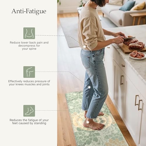 GENIMO Kitchen Mats for Floor, Kitchen Rugs Non Slip Washable Sets of 2, Waterproof Cushioned Anti Fatigue Mat, Floral Runner Rug for Laundry, Sink, Office, Home, 17.3"x47"+17.3"x30", Green - color: Green, size: 17.3"x47"+17.3"x30"