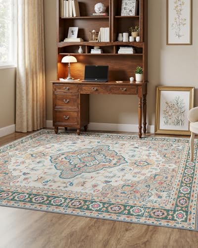 MINIDEAR 2x3 Area Rugs for Entryway Kitchen, Washable Rug Small Rugs for Bedroom Non Slip Vintage Rug with Floral Print Carpet Mat for Home, Khaki - color: Khaki, size: 2' x 3' (Rectangular)