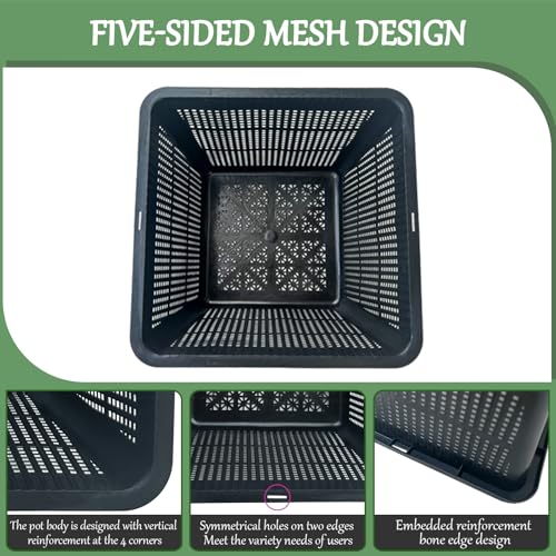 16 Pcs 9 Inch Square Aquatic Plant Baskets for Hydroponics Water Garden Plant Pots Black Plastic Mesh Basket Plastic Mesh Pond Containers for Live Aquarium Plants - style: 9" Square-16 PCS