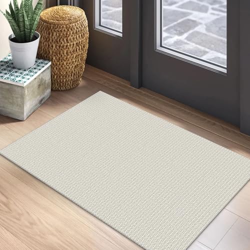 EARTHALL Woven Area Rug 2x3 Ft Washable Rugs for Entryway Braided Throw Rugs with Rubber Backing Door Mat Indoor Outdoor Entrance Small Cotton Woven Rug for Kitchen Foyer Front Door, Cream/Grayish - color: Cream/Grayish, size: 2' x 3' (Rectangular)