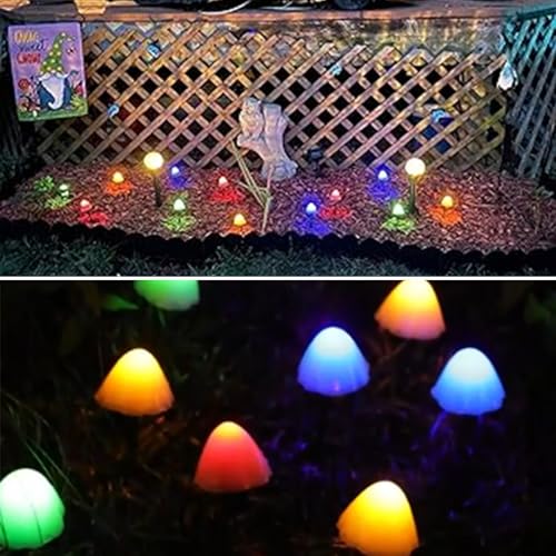 OZS 2PK 32LED 55FT Mushroom Solar Garden Lights Outdoor, Solar String Lights Waterproof with 8 Lighting Modes, Solar Garden Decor for Outside, Pathway Light for Yard Decoration (Multicolor) - color: Mushroom-Multicolor