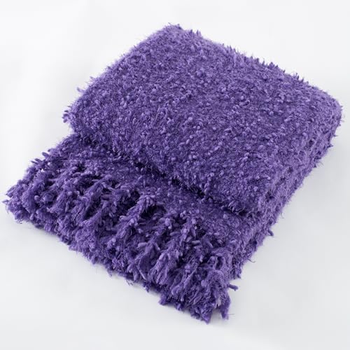Winter Knit Throw Blanket Fluffy Fuzzy Soft Lightweight Cozy Farmhouse Tassels Chunky Knitted Throws for Couch Sofa Bed (Purple, 60"x80") - color: Purple, size: 60"x80"