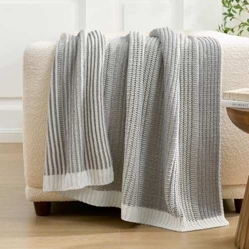 Amélie Home Premium Chenille Throw Blanket, Soft Cozy Luxury Two-Tone Knit Blanket for Couch, Sofa, Chair, Home Decor, Grey & Ivory 50"x60" - color: Two-tone Grey, size: 50" X 60"