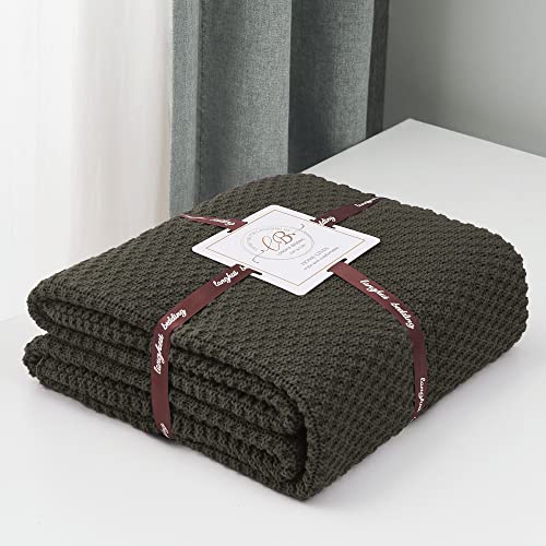 Longhui bedding 100% Cotton Knitted Throw Blanket – Dark Brown, Soft & Cozy, Machine Washable, 60"x80" – Perfect for Living Room, Couch, Sofa, Bed or Travel - color: Dark Brown, size: 60" x 80", Oversized