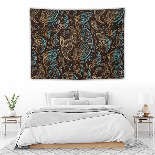 KANEPE Boho Tapestry Vintage Paisley Beautiful Golden Blue Pattern Wall Hanging Tapestries Home Decor for Living Room Bedroom Apartments Farmhouse Dorm,40inx30in (102×76cm)【Small】 - color: Boho-7, size: 40Wx30L