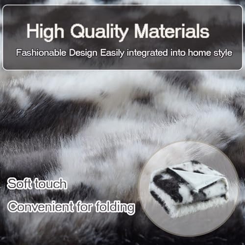 Luxury Fluffy Faux Fur Throw Blanket,Thick Fluffy Silky Fuzzy Cozy Blanket,Plush Blankets for Couch, Sofa, Chair, Bed-Black&Grey Cow-50 * 60inch - color: Black&grey Cow, size: Throw (50" x 60")