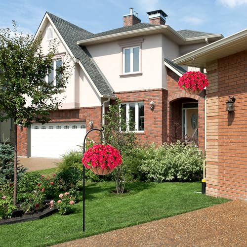 Ammyoo Artificial Hanging Flower Plants with Basket for Outdoor Decoration, Faux Petunias Flowers Fake Morning Glory Planter for Outside Patio Garden Porch Balcony Yard Decor(Rose Red) - color: Rose Red