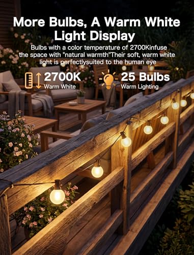 25FT Brown Outdoor String Lights, Shatterproof LED Globe String Lights with 25 G40 LED Frosted White Bulbs, Waterproof Connectable Hanging Light for Backyard Patio Porch Balcony Party Decor, E12 Base - color: Frosted White-Brown, size: 25FT