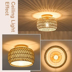 Boho Rattan Flush Mount Ceiling Lights 12 Inch Farmhouse Ceiling Light Fixtures Rustic Wicker Hand Woven Rope Cage for Dining Room Kitchen Bedroom Foyer Hallway Entryway - size: 12 Inch 1 Pack
