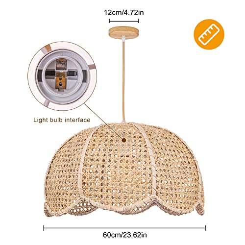 Arturesthome 1 Light Rattan Woven Pendant Light,Hand-Woven Flower Shaped Ceiling Chandelier,Handmade Hanging Lamp Shade for Dining Room Bar Cafe Rustic Decor D 23.6″*12.59″ - size: 23.6" * 12.6"
