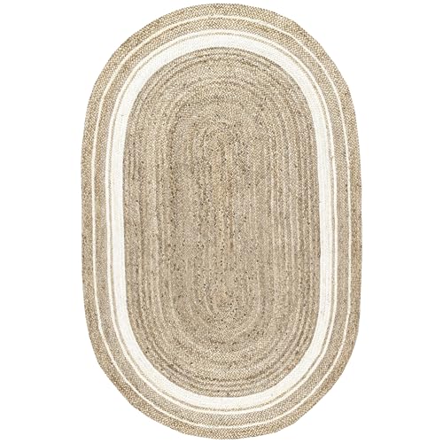 Nuloom Rikki Off-White/Natural, 4' x 6' Oval, Coastal Braided, Jute, Soft and Textured, High Traffic, Stain Resistant, Easy Clean, Durable Area Rug for Bedroom, Living Room, Dining, Foyer, Entryway - color: Off White, size: 4' x 6' (Oval)