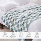 WRENSONGE Checkered Throw Blanket, Grey Blue Soft Cozy Fluffy Warm Hand Made Throw Blankets for Couch, Sofa, Chair, Bed, Camping, Picnic, Travel Lightweight Bed Blanket - 50"*70" - color: Arctic Blue, size: Throw-XL(50"x 70")