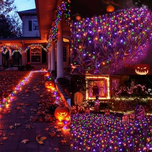 LAMPHOME Halloween String Lights - 20ft 100 Incandescent Orange Purple Green Mini Bulbs Lights, Halloween Lighting Decor for Outdoor&Indoor Use, Fairy Garden, Yard, Home, Party, Holiday Decoration - color: Orange Purple Green