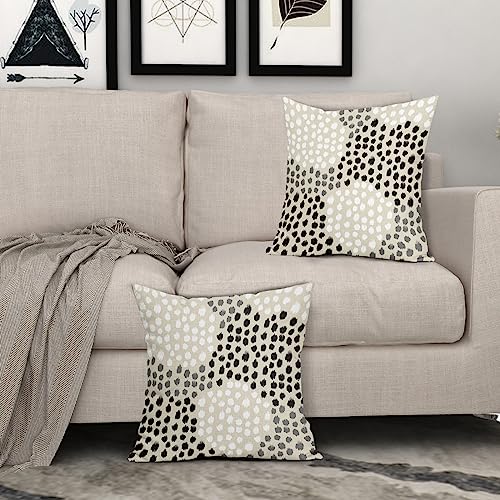 Black White Pillow Covers 16x16 Set of 2 Boho Gray Polka Dot Throw Pillows Modern Trendy Print Decorative Outdoor Farmhouse Pillowcase Cushion Cover Linen Pillow Case Decor for Home Sofa Couch Bed - color: Black White Dots, size: 16" x 16" (Pack of 2)