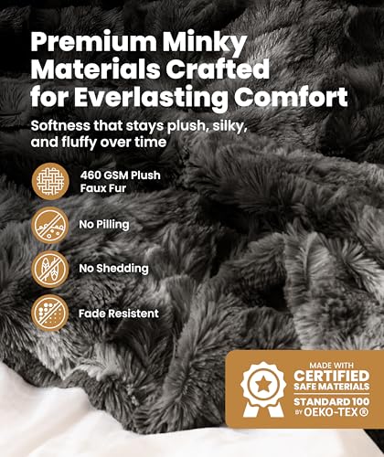 Everlasting Comfort Soft & Comfortable Gray Faux Fur Throw Blanket for Couch - (50"x65") Minky & Fluffy Fall Blankets & Throws, Plush Fuzzy Cover for Bed, Sofa & Living Room - Cozy Home Decor - color: Gray