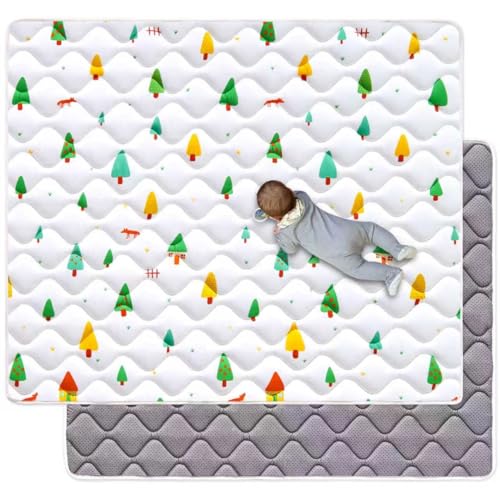 Odorless Premium Foam Baby Play Mat 50" x 50", Soft Microfiber Fabric Crawling Mat for Floor- Comfortable and Hypoallergenic, Non-Slip Cushioned Floor Playpen mat for Infants,Babies,Toddlers - color: C- Forest Party, size: 50" X 50"