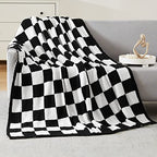WRENSONGE Checkered Throw Blanket, Black and White Soft Cozy Fluffy Warm Hand Made Throw Blankets for Couch, Sofa, Chair, Bed, Camping, Picnic, Travel Lightweight Bed Blanket - 50"*70" - color: Black White, size: Throw-XL(50"x 70")