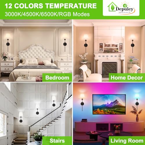 Depuley Battery Operated Wall Sconce: Set of 2 Wireless Wall Lights with Remote for Bedroom - Black Rechargeable 15 Colors RGB Halloween Wall Lamp for Living Room Hallway - color: Black-New, size: 24 Inch Set of 2