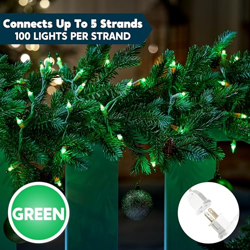 Joiedomi Christmas String Lights Indoor,100 Count Mini Green Light,21.4 FT Lighting Decor for Patio Dorm Classroom Bedroom Holiday Wedding Party Garland Birthday Festival,White Wire - color: Green, size: 100ct