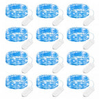 Brightown 12 Pack Led Fairy Lights Battery Operated String Lights Waterproof Silver Wire 7 Feet 20 Led Firefly Starry Moon Lights for DIY Wedding Party Bedroom Patio Christmas (12 Pack, Blue) - color: Blue, size: 12 Pack