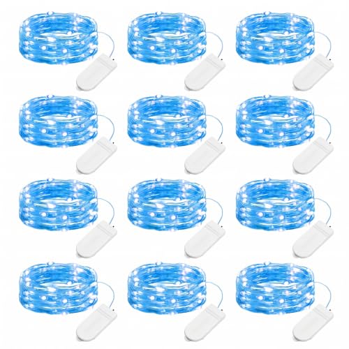 Brightown 12 Pack Led Fairy Lights Battery Operated String Lights Waterproof Silver Wire 7 Feet 20 Led Firefly Starry Moon Lights for DIY Wedding Party Bedroom Patio Christmas (12 Pack, Blue) - color: Blue, size: 12 Pack