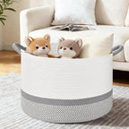 67L Large Blanket Basket, 20"x13" Blanket Basket Living Room, Woven Baskets With Handle, Toy Baskets for Blankets, Nursery, Dog, Pillow, Gift (White & Light Grey) - color: White & Light Grey, size: 67L