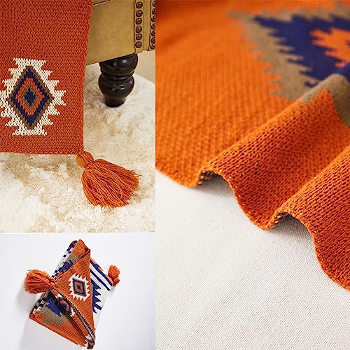AIVIA Southwestern Chair Throw Blankets, Acrylic Knitted Southwest Tribal Bed Couch Sofa Blanket, Native American 2025 Ideal for Mom Dad Women Grandma Wife Daughter Sister - color: Rusted Brown Navy White, size: 60”x80”