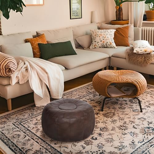 Thgonwid Unstuffed Moroccan Ottoman Pouf Cover, Ottoman Footstool Storage Solution, Bean Bag Chair, Foot Rest, Deep Coffee - color: Deep Coffee