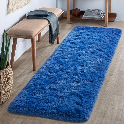 Kelarea Navy Blue Runner Rug for Bedroom, 2x6 Fluffy Throw Rugs for Living Room, Small Soft Shag Fuzzy Carpet for Kids Boys and Girls Bedroom, Dorm, Nursery Rooms, Home Decor - color: Navy Blue, size: 2' x 4' (Rectangular)