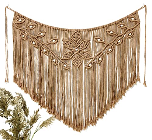 Youngeast Home Decor Leaf Shape Macrame Wall Hanging Woven Tapestry Bedroom Curtain Fringe Garland Banner Living Room Wall Decor Brown 39X31 inches - color: Brown