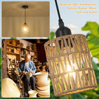LAMSU 3 Pack Rattan Pendant Lights Kitchen Island, Farmhouse Pendant Lighting with Hand Woven Wicker Shade, Boho Chandelier Light Fixtures Ceiling Hanging for Dining Room Bedroom Foyer Hallway - size: 3 Pack
