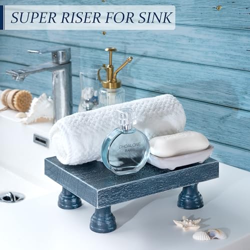 EOSAHR Decorative Display Risers for Home Decor - Wood Pedestal Stand for Kitchen Decor and Countertop Organizer - Ideal for Apartment Essentials (Blue) - color: D-Blue
