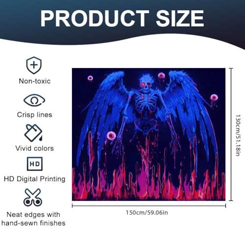 CRAFTYMELODY Skeleton Blacklight Tapestry Glow in the Dark Tapestry UV Reactive Colorful Skull Wall Hanging 59×51 Inch with Hook Self Adhesive Sticker Clip for Bedroom Home Wall Decoration - color: Skeleton