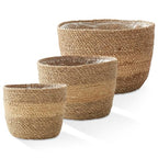 Casafield Set of 3 Seagrass Planter Baskets with Liners - Two-Tone, Hand Woven Indoor Flower Pot Covers for Plants, Succulents, Home Decor