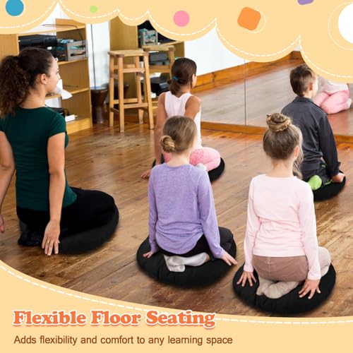 Fumete 8 Pcs 16 Inch Floor Cushions Pillow for Kids Bulk Classroom Round Flexible Seating Floor Cushions for Students Home Daycare School Reading Corner Yoga Meditation Picnic (Black) - color: Black