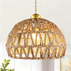 Boho Rattan Pendant Light, Adjustable Hanging Light Fixture with Natural Woven Shade, E26 Base Compatible for Kitchen Island, Bedroom, Living Room (Bulb Not Included) - color: 9.8”hemispherical shaped