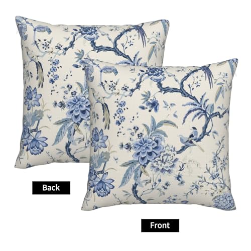 Chinoiserie Pillow Covers 18 x 18 Set of 2 Birds Floral Linen Throw Pillow Cover Vintage White and Blue Farmhouse Decorative Pillowcases for Living Room Couch Bed Sofa Outdoor - color: Chinoiserie Bird, size: 18" x 18" (Pack of 2)